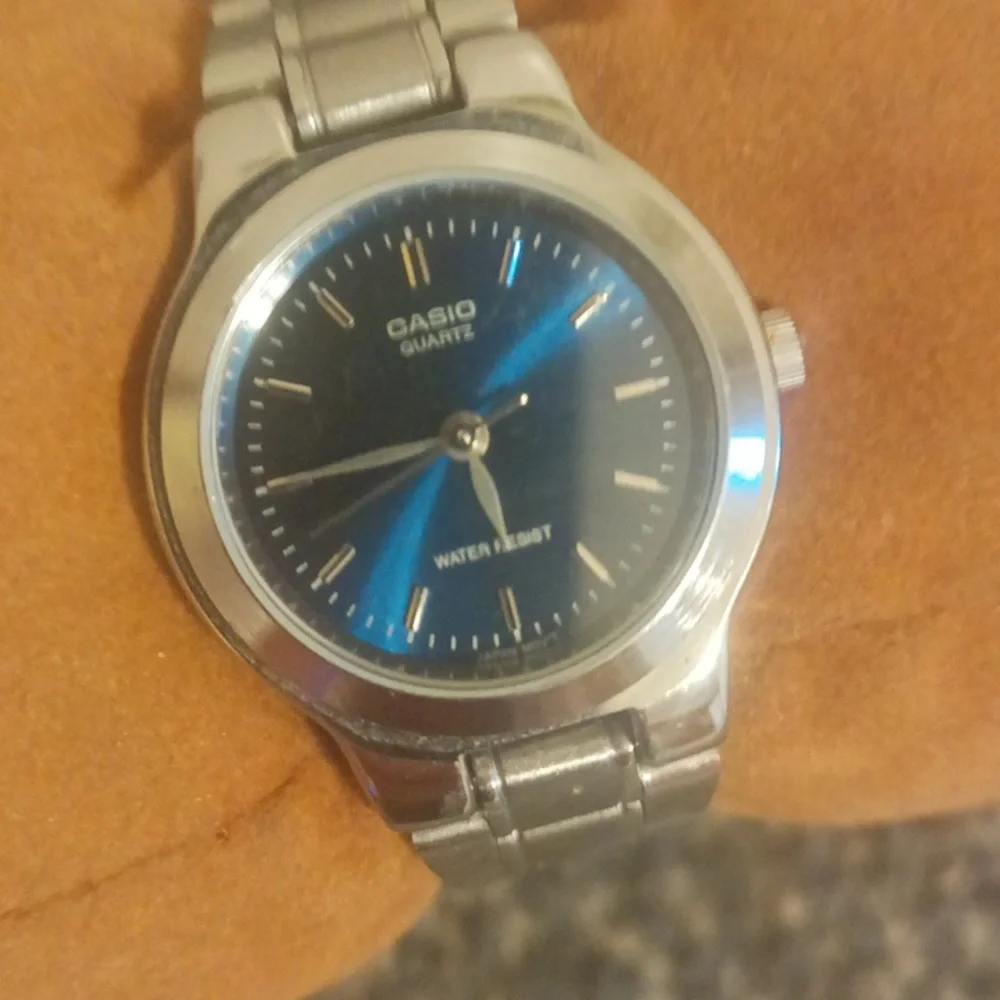 Casio Metallic Silver Watch with Deep Blue Dial